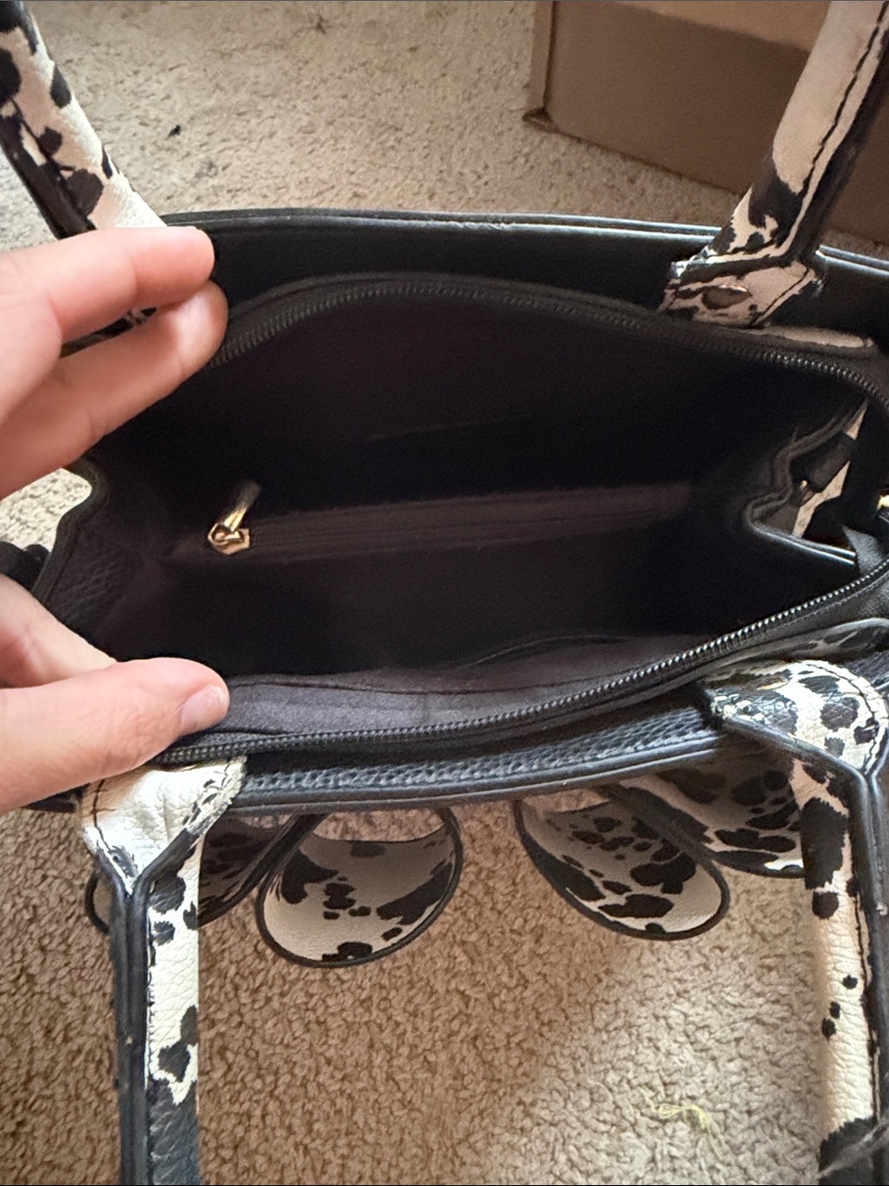 Black Crossbody Satchel with Black-and-Cream Bow Accent - Picture 2 of 3